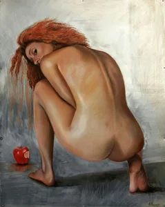 Peccato originale Roberta Mannino Olio e punta secca su lamiera cm 80x100 2017