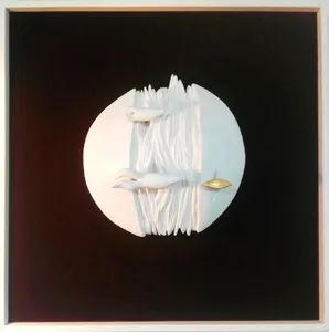 Il velo di Maya Calogero Arcidiacono Alabastrino, foglia oro, ottone 45x45x13cm 2018