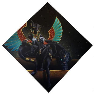 Dea Bastet Venera Gambino Acrilico e carboncino 80x80cm 2019